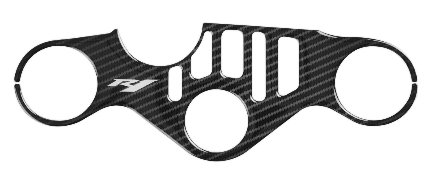 Handle Yoke Carbon Fiber Look Cover+Black Logo Emblem Sticker for 02-03 YZF R1
